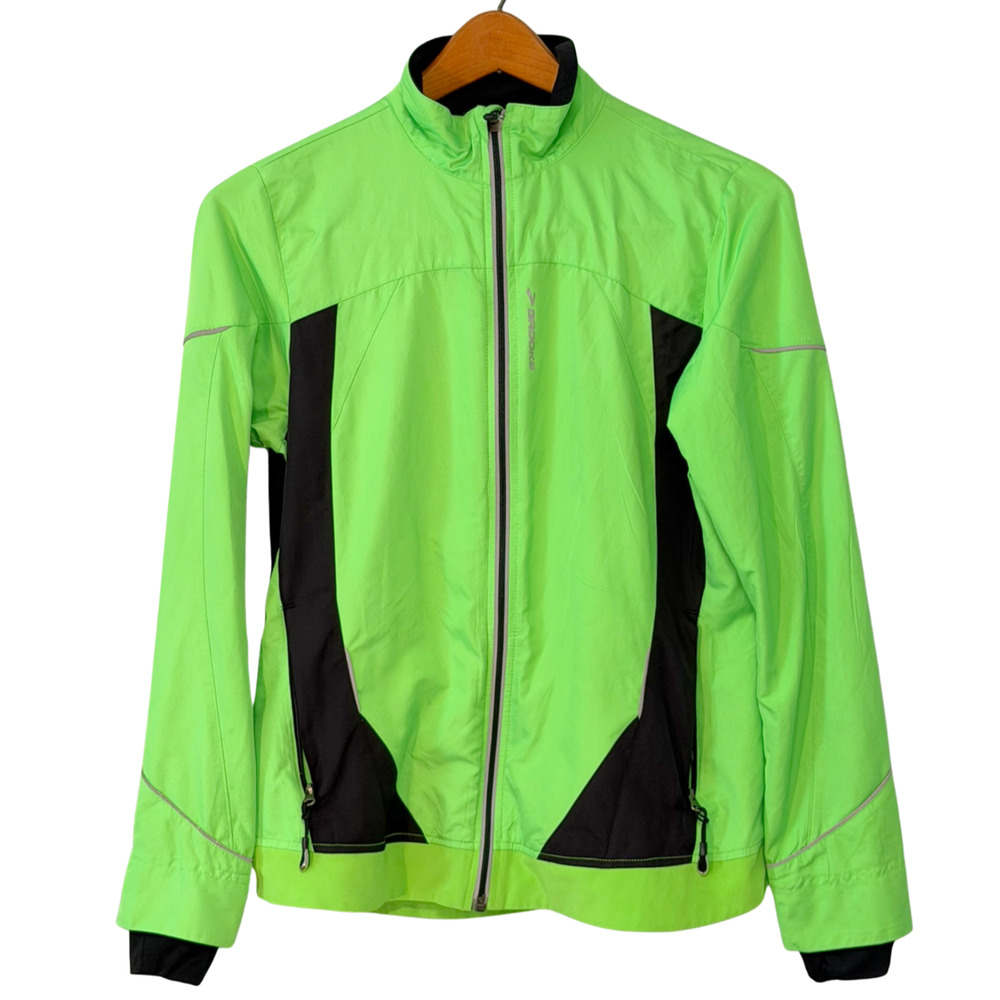Brooks Wms Sz M Shelter Technology Windbreaker Jacket Vent Back Hi-Viz Green